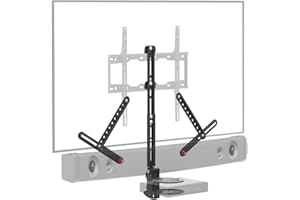 Barkan Uniwersalny uchwyt na soundbar i półka A/V, regulowany uchwyt do montażu nad lub pod telewizorem, rozmiary 33-203 cm, pasuje do większości soundbarów do 6,4 kg, antypoślizgowy zacisk czarny
