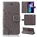 Produktbild betterfon Flower Case Handytasche Schutzhülle Blumen Klapptasche Handyhülle Handy Schale für Huawei Y6 2018 Grau