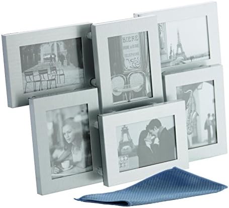 Sixtrees Clandon 4-111-6C Brushed Aluminium 3D Multi Aperture Photo Frame for six 3" x 2" (76mm x 52mm) Photos.