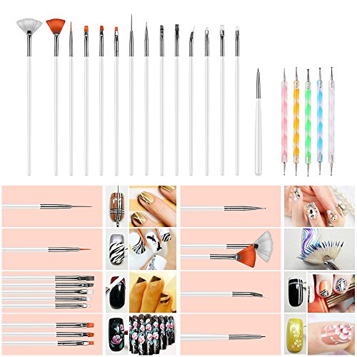 Zogin 20pc Nail Art Pinsel + Punktierung Werkzeuge, Nagelkunst-Design zum Malen, Detaillieren,Punktieren Ideal für Natur-, Acryl- und Gelnägel