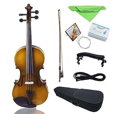 ammoon Ensemble de Violon Electrique 4/4 Pleine Grandeur EQ Acoustique Planche de Bois Massif Epicéa Bow