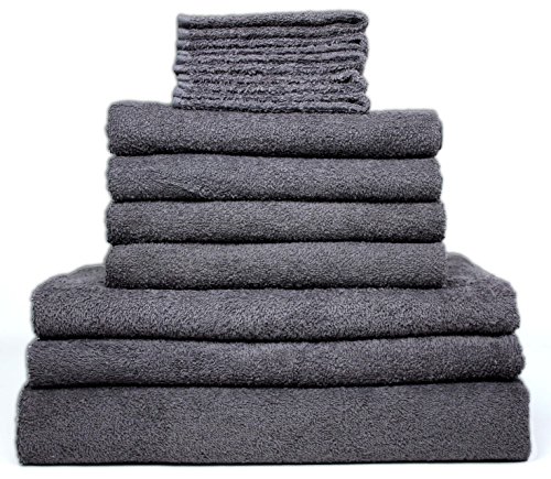 12er Handtuch Frottier Set - 1 x Badetuch, 2 x Duschtücher, 4 x Handtücher, 5 x Gästetücher - Qualität 400 g/m² - 100% Baumwolle in 8 modernen Farben (Anthrazit / Grau)