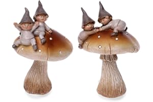 ‎SMALL-PREIS Wichtel Figuren auf Pilz – Set aus 2 Dekofiguren für Garten, Balkon oder Wohnung – Liebevolle Herbst- & Walddeko