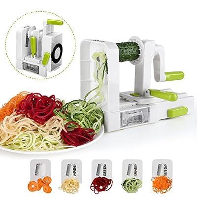 Sedhoom Coupe légumes spirale ménager avec 5 lames,Sedhoom Foldable Spiraliseur de légumes,légumes,Julienne nouilles,courgettes,comme à spaghetti et machine à pâtes,nouilles,rubans ou vermicelles (horizontal)
