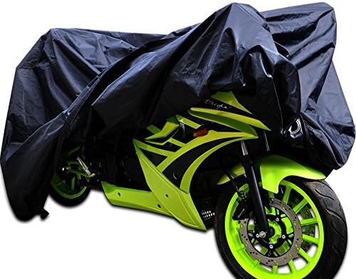 CaRSun Motorbike Cover 150D Oxford Waterproof Outdoor Motorcycle Cover with Lock-holes and Wind Buckle, Dust Rain UV Protection, Black Extra Large 104.3 x41.3 x 49.2 Inch