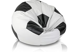 ‎ECOPUF Ecopuf Fußball M Sitzsack aus Ecoleder – Handgefertigtes Fußball Mitzkissen mit doppelt verstärkten Nähten, 65 x 45 cm, Bodensitzkissen mit Polystyrol Füllung Farbe Schwarz E14