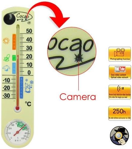 Thermometer motion dectection High Definition Spy Camera with 4GB Internal Memory Trace Security