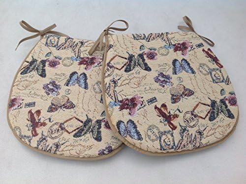 A SET OF 2 BUTTERFLY PATTERN CHAIR SEAT PADS (For Seats Approx.14"x14")