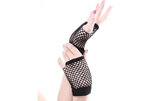 SamHeng Short Fishnet Gloves, 1 Pair Pierced Nylon Fingerless Mesh Gloves Funky Retro Elegant Stretchy Opera Evening Party 1920s Gloves for 80s Party Dance Disco Costume Parties Supplies