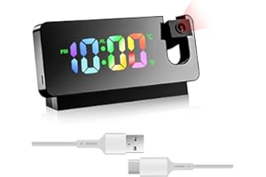 Radio Réveil: Reveil Projecteur Plafond, Radio Reveil Projection Plafond, reveil numerique, Reveil Projecteur avec température 12/24 Heures, Grand Affichage de la température LED, Radio Reveil USB