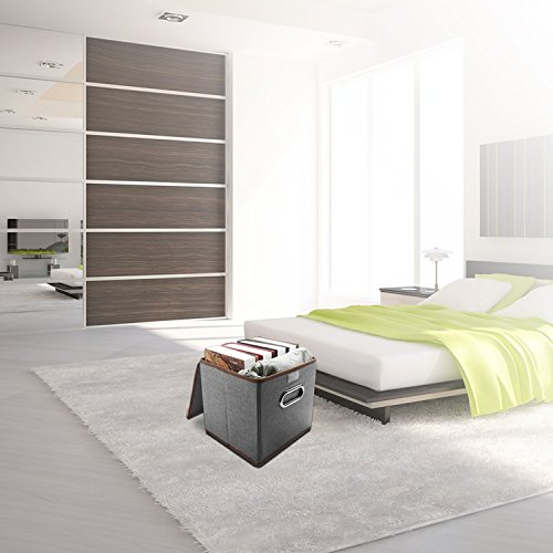 COKOSIM Faltboxen Aufbewahrungsbox Faltbar mit Deckel mit Öffnung 25 x 25 x 25cm (Grau) - 7