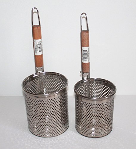 AAF Nommel ® 2 er Set Nudelsieb Eintauchsieb Seiher mit Holzgriff zum Hängen oder Stellen 36 cm und 34 cm Ø Sieb 14 und 12 cm Nr. 003