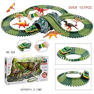 Leoie Simulate Dinosaur Track Racing Car Set Assembly Blocks Sound Light Effect Kids Toy Gift 328 Dinosaur Track (157PCS)