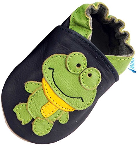 MiniFeet Soft Leather Baby Shoes, Frank the Frog, 18-24 Months