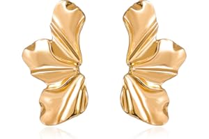 EUJEBEDA Boucles d'oreilles fleur pendantes en or Boucles d'oreilles tribales Boucles d'oreilles Bijoux pour femmes et filles Longues Esthétiques De Pétales Irréguliers Carrée Forme (Or)
