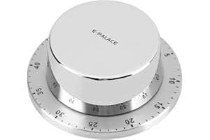 FOCKET Temporizador de Cocina, Temporizador mecánico Manual de Acero Inoxidable con Base magnética, Duradero y Resistente para cocinar, Hornear, Lavar, etc. (Plata)