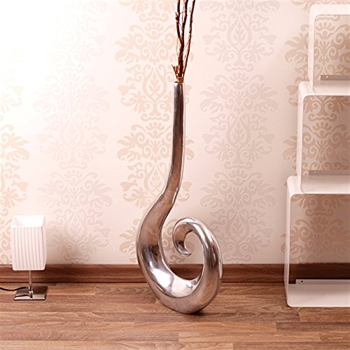 RIESIGE DESIGN ALU VASE CURLY 50cm geschwungene blumenvase silber topf - 2