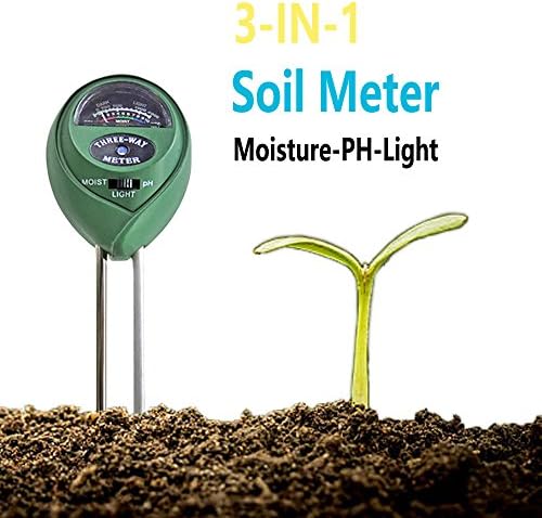 Garden Soil Tester, 3-in-1 Soil Moisture Meter, Light and PH Acidity Tester, Great For Garden, Farm, Lawn, Indoor & Outdoor, No Batteries Needed, Easy Read Indicator