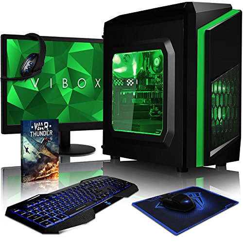 VIBOX Killstreak GS310-85 Komplett-PC Paket Gaming PC - 3,9GHz Intel i3 Dual Core CPU, GT 710 GPU, preiswerte, Desktop Gamer Computer mit Spielgutschein, 22" HD Monitor, Gamer Tastatur & Mouse, Grün Innenbeleuchtung, lebenslange Garantie* (3,9GHz Intel i3-7100 Dual-Core Kabylake CPU-Prozessor, Nvidia GeForce GT 710 1GB Grafikkarte GPU, 16GB DDR4 2133MHz RAM, 1TB Hybrid SSD-Festplatte, 400W 85+ Netzteil, F3 Grün Gehäuse, B250 Mainboard, Ohne Windows Betriebssystem)