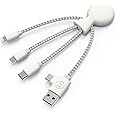 Xoopar - 4 in 1 Multi USB cable in the shape of an octopus - Universal charger made of recycled plastic - USB, USB-C, Lightning, Micro USB - Compatible with all smartphones - Mr Bio White
