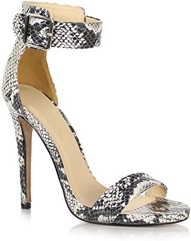high siren stiletto heel ankle strap peep toe barely there sandals shoes snake, Beige, 5 UK
