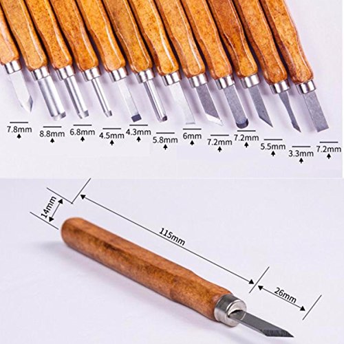TILY Holzschnitz Werkzeuge Packung 2 Carbon Stahl Set Von 12 Kinder Personalisierte Hand Pry Bar Werkzeuge Kit / Werkzeuge Holz Meißel Set mit hölzernen Messer Box Anfänger, Tischler, Carver Künstler - 4
