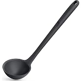 U-Taste 13.5" Silicone Soup Ladle, Heat Resistant 599&deg;F, Black | seamless large kitchen deep serving spoon with long solid ha