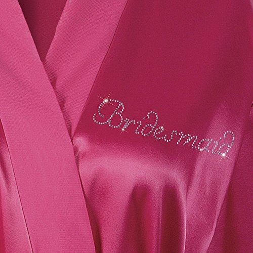 Pink Bridesmaid Satin Rhinestone Bathrobe Wedding Day Personalised Honeymoon Dressing Gown by CrystalsRus - 4