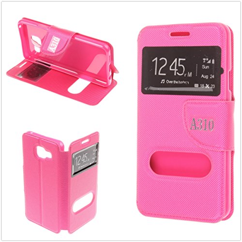 MISEMIYA - Case Cover for Samsung Galaxy A3 2016 (A310F) - Case + Protector Tempered, Book CRUZADA With Stand,Pink