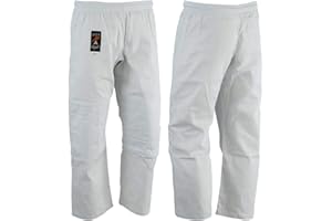 Playwell Arti Marziali Judo Pantaloni Bianco Candeggiato - (Imbottitura Doppia Ginocchia) - 9oz - Bianco