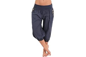 Shownicer Pantalon 3/4 Casual Femmes Pantacourt Ample Elastique Sarouel Lâche Fitness Yoga Sport Shorts Harem Leggings Court de Plage Grande Taille