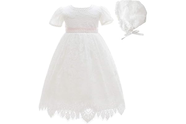 Monimo Bébé Fille Robes de Baptême Dentelle Pleine Robe de Princesse Longueur au Sol