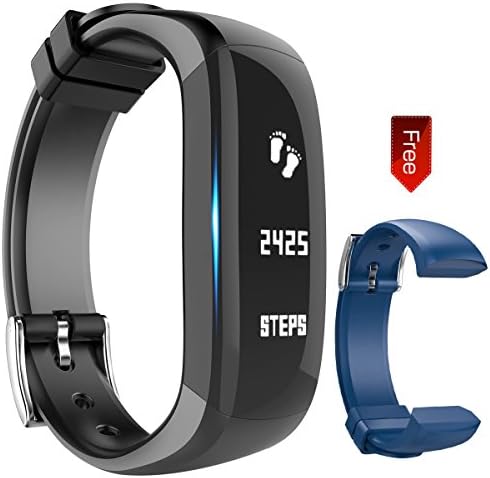 Fitness Tracker Watch, Activity Wristband: Bluetooth band, Wireless Smart Bracelet, Wearable Health Pedometer Sleep Monitor with replacement band for IOS &amp; Android Smartphone, Hembeer (Blue Black)