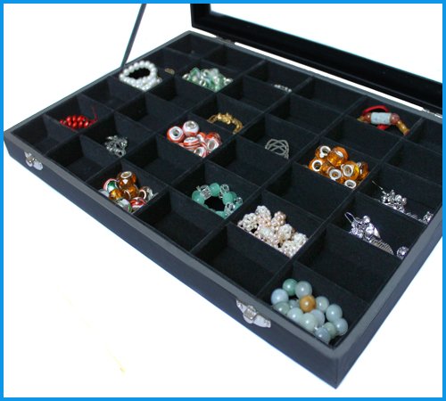 Yudu® Schmucklade Schaukasten Sortierkasten mit Glasdeckel 36 Fächer schwarz - 3