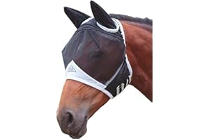 RJSQAQE Maschera antimosche con orecchie e cavalli, anti-UV, protezione integrale in rete, con protezione UV, Nero, for big horse