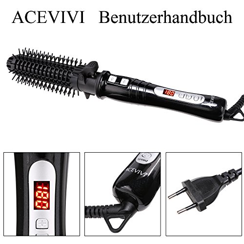 ACEVIVI 2-1 Lockenstab Warmluftbürste Haarglätter Automatisch Anoin mit Keramikbeschichtung EU Stecker LCD Schwarz, 32mm - 5