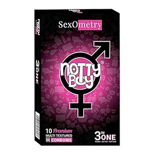 NOTTY BOY Multi Textured 3-in-One Dotted| Contoured| Ribbed Condoms For Men - 10 Units