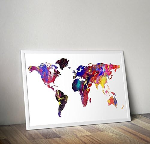 Map of of the world watercolour print/Poster - in Various Sizes(Frame Not Included)