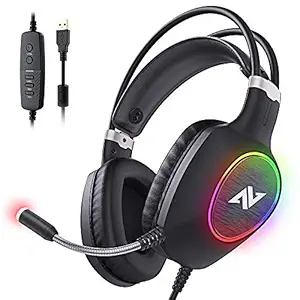 ABKONCORE CH55 7.1, Bass Vibration, Gaming Headset for PS4, Gaming PC, Gaming Laptop, USB Headset, Noise Cancelling Comfortable Earmuffs Headphones with Flexible Microphone, LED Light, Controller, Playstation 4