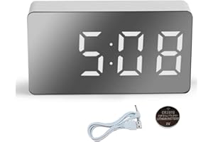 CHUNXIN Digital Alarm Clock, Large LED Bac/klit Display,LED Alarm Clock with Time Date Temperature Snooze Sound Adjustable, Digital Al/arm Cl/ock Mains Powered Electric Battery,Silent Non Ticking#White