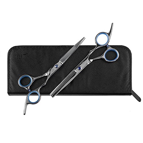 Haarscheren set ,ELFINA 2 set Salon professionelle Friseur Haare schneiden dünner Haarschere und scharf Friseurschere 6 Zoll Blau - 7