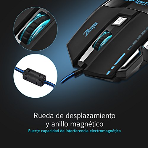  Versi  n Actualizada  TOPELEK Rat  n Gaming con Cable Profesional USB 5500 DPI con 5 Colores Ajustable RGB y 7 Bot  n Compatible con Windows 7  8  10  XP  Vista  ME  2000 y Mac OS