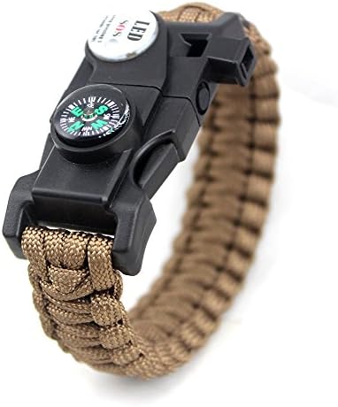 Tlingit Paracord Bracelet Emergency Survival Kit 20 in 1 Waterproof SOS Rescue Whistle Gear Kit Flint Scraper Knife Set for Hiking Outdoor Activities Multicoloure brown