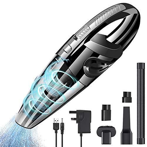 MIROCOO Aspiradora de Mano, Hikeren Aspirador Mano Sin Cable Potente, 5000PA, Aspiradoras en Seco y Húmedo, Batería de 2400mAh, Filtro de Acero Inoxidable, Accesorio Completo para Hogar y Coche