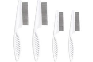 HAOXYO 4 Stück Flohkamm für Katzen und Hunde,Hundekamm zum Entfernen von Flöhen für Langes Haar,Metallkopf Katzen Kamm für die Fellpflege und Enthaarung von Gesicht und Pfoten (Weiß)