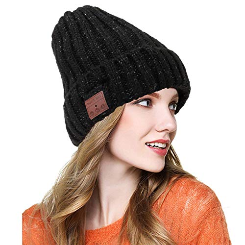 Gorro Bluetooth Beanie Hat Winter Warm Knit Sombrero De Música Bluetooth con Auriculares Estéreo para Practicar Deportes De Invierno al Aire Libre, Esquiar, Patinar, Caminar (Unisex) (Negro)