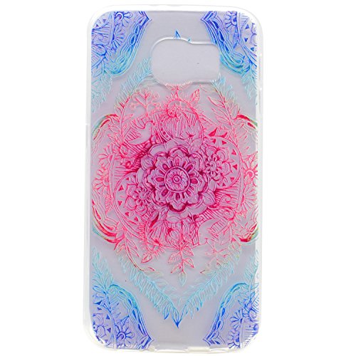 Galaxy S6 Hülle,Handyülle für Samsung Galaxy S6 Silikon Hülle Kratzfeste Scratch-Resistant,Leeook Hülle TPU Case Schutzhülle Silikon Crystal Kirstall Clear Case Durchsichtig Schön Blau Rot Blume Malerei Muster Transparent Weichem Silikon Schutzhülle Handy Gürtel Tasche Schutzhülle Hülle Case Cover Abdeckung Etui TPU Bumper Schale für Samsung Galaxy S6 + 1 x Schwarz Eingabestift-Blue Red Flower - 5