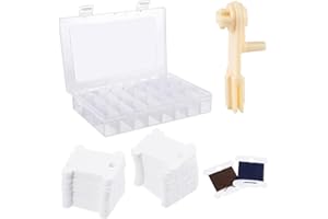 KIUIOM Carrete de Plástico,Tarjeta de Hilo de Terciopelo Bordado,Hilo Plástico Tarjetas Punto 100PC con Caja Organizadora y Bobinador Herramienta de Acabado de Hilo de Bordado Utilizado para Costura