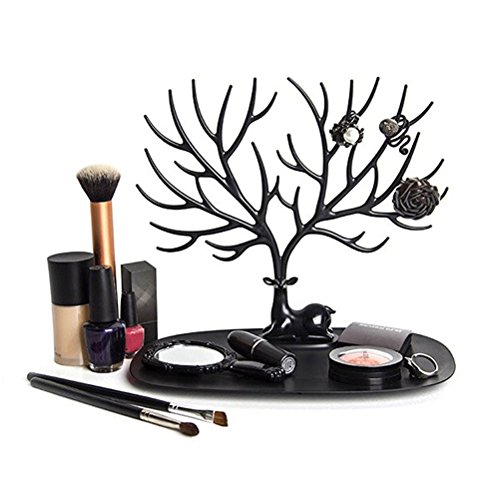 ROSENICE Schmuckbaum Schmuckhalter Schmuckständer mit Schmucktablett (Schwarz Hirschgeweih) - 3