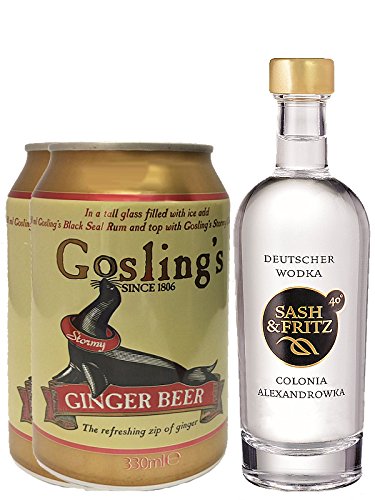 Preisvergleich Produktbild Sash & Fritz Vodka Flasche pur 0,1 Liter + 2 x Goslings Ginger Beer 0,33 Liter Dose